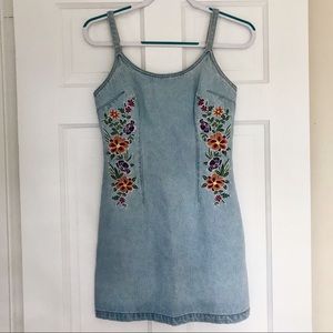 Forever 21 Flower Embroidered Jean Mini Dress